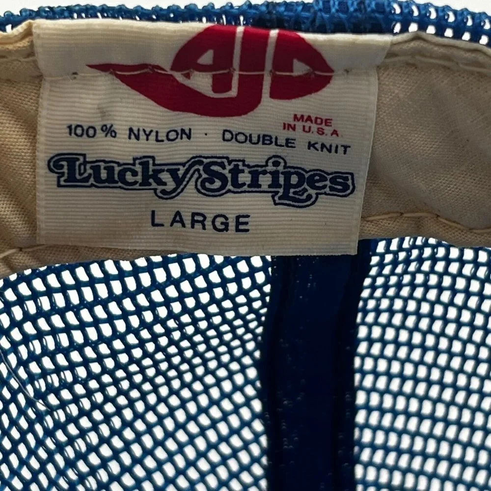 Vtg‎ AJD Lucky Stripes Los Angeles Dodgers Trucker Hat Blue White Snapback USA